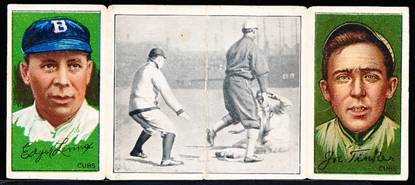 1912 T202 Hassan Triple Folder Baseball- “Harry Lord at Third”- Jos. B. Tinker (Cubs)/ Edgar Lennox (Cubs)