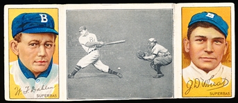 1912 T202 Hassan Triple Folder Baseball- “Wheat Strikes Out”- Wm. Dahlen (Brooklyn)/ Zach D. Wheat (Brooklyn)