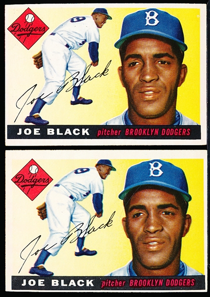 1955 Topps Bb- #156 Joe Black, Dodgers- 2 Cards