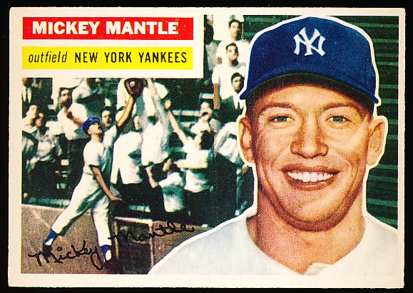 1956 Topps Baseball- #135 Mickey Mantle, Yankees- Gray Back