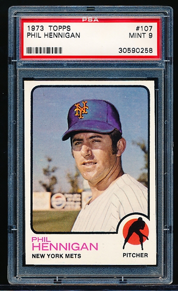 1973 Topps Baseball- #107 Phil Hennigan, NY Mets- PSA Mint 9