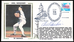Autographed September 28, 1988 Gateway Postal Cachet MLB Orel Hershiser 59 Innings- w/Additional Don Drysdale Autograph!