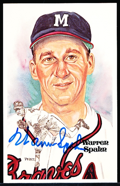 Autographed 1981 Perez-Steele BB HOF Postcard #139 Warren Spahn