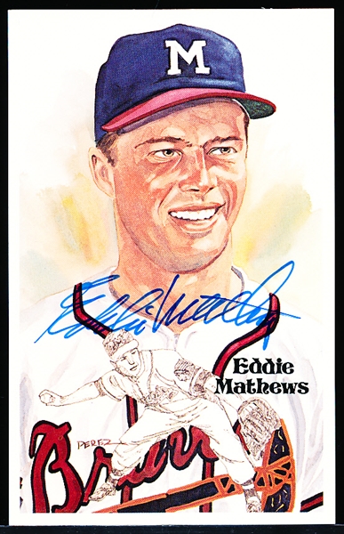 Autographed 1981 Perez-Steele BB HOF Postcard #166 Eddie Mathews