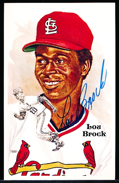 Autographed 1985 Perez-Steele BB HOF Postcard #190 Lou Brock
