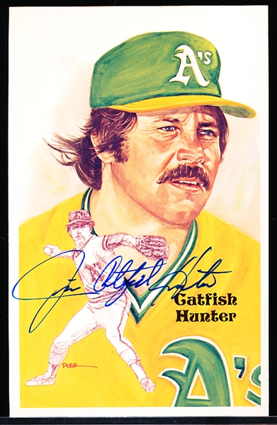 Autographed 1987 Perez-Steele BB HOF Postcard #198 Jim “Catfish” Hunter