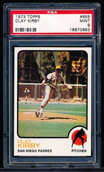 1973 Topps Baseball-Hi#- #655 Clay Kirby, Padres - PSA Mint 9