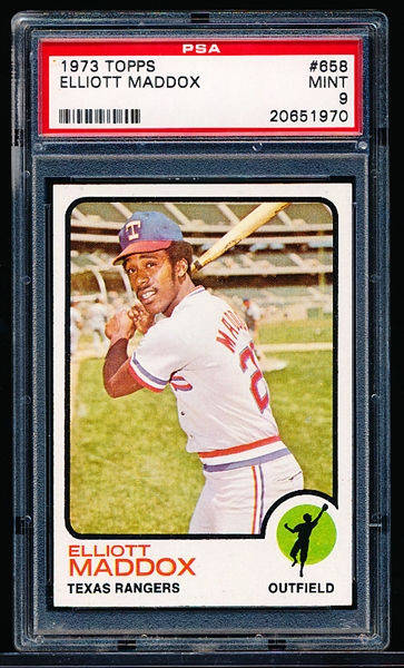 1973 Topps Baseball-Hi#- #658 Elliott Maddox, Rangers - PSA Mint 9