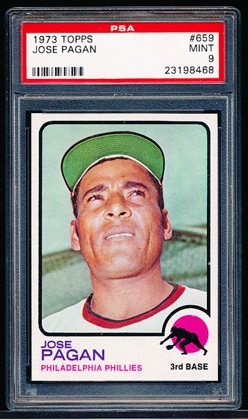 1973 Topps Baseball-Hi#- #659 Jose Pagan, Phillies - PSA Mint 9