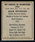 1951 Berk Ross Baseball- #8-3 Allie Reynolds, Yankees