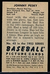 1952 Bowman Bb- #45 Johnny Pesky, Red Sox