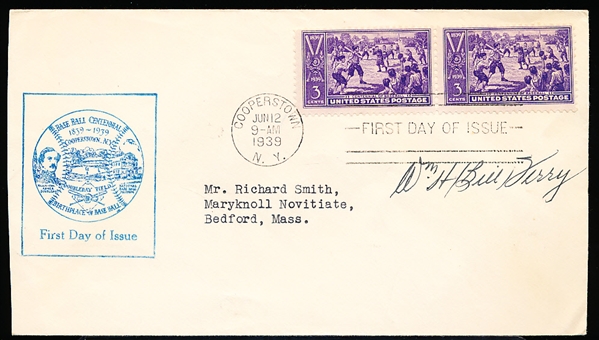 Autographed June 12, 1939 MLB Base Ball Centennial 1st Day Cover- Signed by Bill Terry