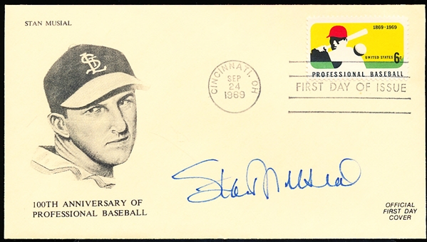 Autographed September 24, 1969 MLB 100th Anniversary of Professional Baseball Player Drawing 1st Day of Issue Envelope- Signed by Stan Musial