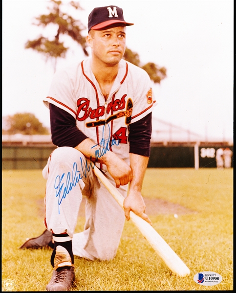 Autographed Eddie Mathews Milwaukee Braves MLB Color 8” x 10” Photo- Beckett Authenticated