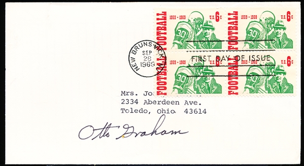 Autographed September 26, 1969 1st Day of Issue Envelope- 100th Anniversary of Intercollegiate Football- Signed by Otto Graham