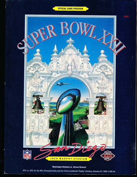January 31, 1988 Super Bowl XXII NFL Program- Washington Redskins vs. Denver Broncos
