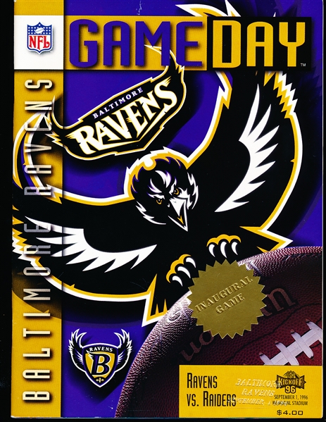 September 1, 1996 Oakland Raiders @ Baltimore Ravens NFL Program- 1st Regular Season Game for the Ravens!
