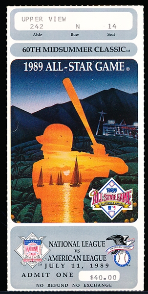 1989 MLB All-Star Game Ticket Stub @ Anaheim