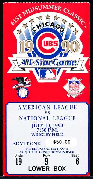 1990 MLB All-Star Game Ticket Stub @ Chicago (NL)