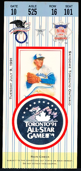 1991 MLB All-Star Game Ticket Stub @ Toronto
