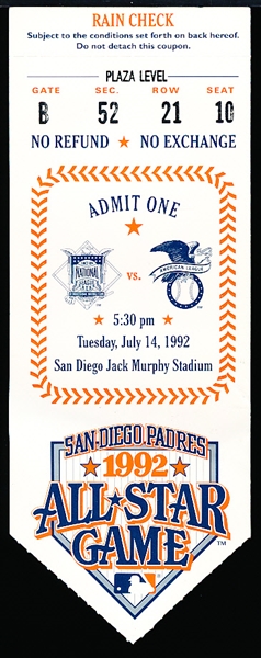 1992 MLB All-Star Game Ticket Stub @ San Diego