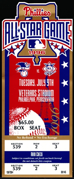 1996 MLB All-Star Game Full Ticket @ Philadelphia