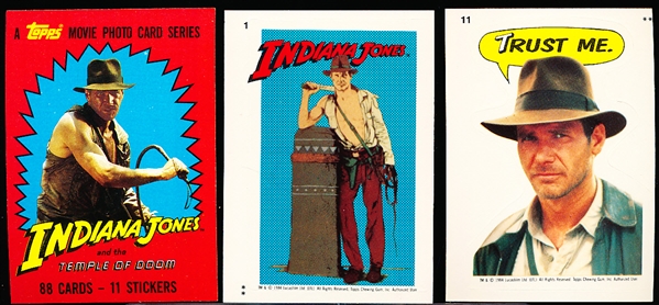 1984 Topps “Indiana Jones and the Temple of Doom”- 1 Complete Card Set of 88 Cards and Near Sticker Set of 10/11 Cards