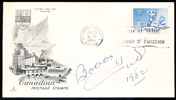 Autographed ArtCraft January 23, 1956 1st Day of Issue Canadian Hockey Stamp Envelope-  Signed by Bobby Hull