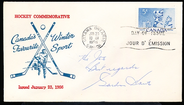Autographed January 23, 1956 1st Day of Issue Canadian Hockey Commemorative Envelope-  Signed by Gordie Howe
