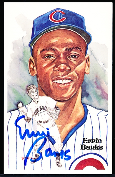 Autographed 1981 Perez-Steele BB HOF Postcard #158 Ernie Banks