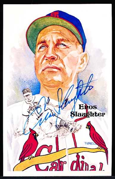 Autographed 1985 Perez-Steele BB HOF Postcard #191 Enos Slaughter