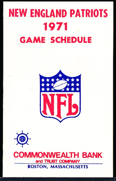 1971 New England Patriots Football Schedule- Fold-over Pocket Schedule