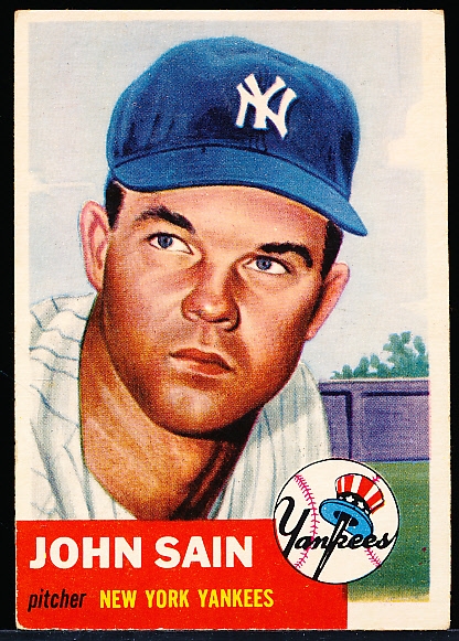 1953 Topps Baseball- #119 John Sain, Yankees- Black Print Data Back