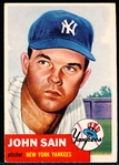 1953 Topps Baseball- #119 John Sain, Yankees- Black Print Data Back