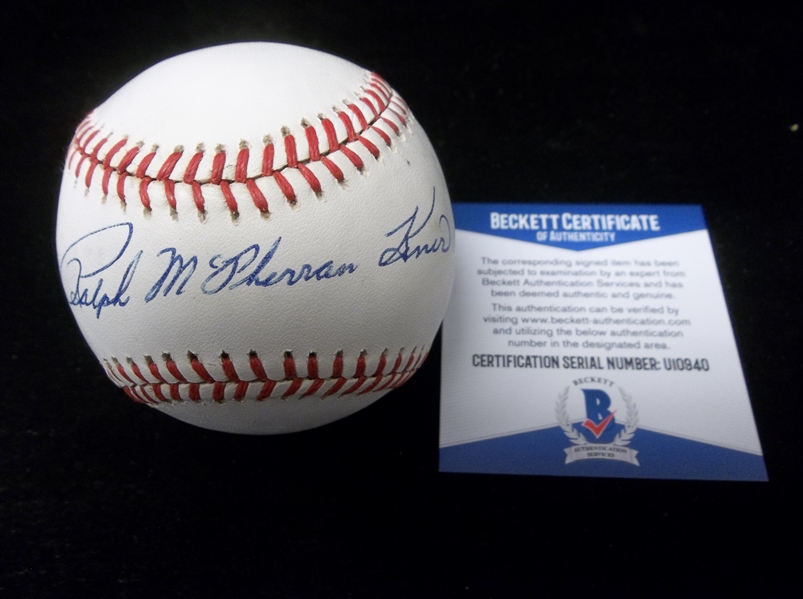 Autographed Ralph Kiner Official NL MLB Baseball- Full Name Version- Beckett Certified