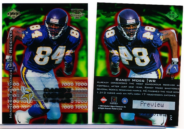 1999 Collectors Edge Triumph Football- K-Klub Preview- #22 Randy Moss, Vikings- 8 Cards