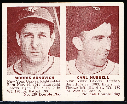 1941 Double Play Bb- #139 Arnovich/ #140 Carl Hubbell (Giants)
