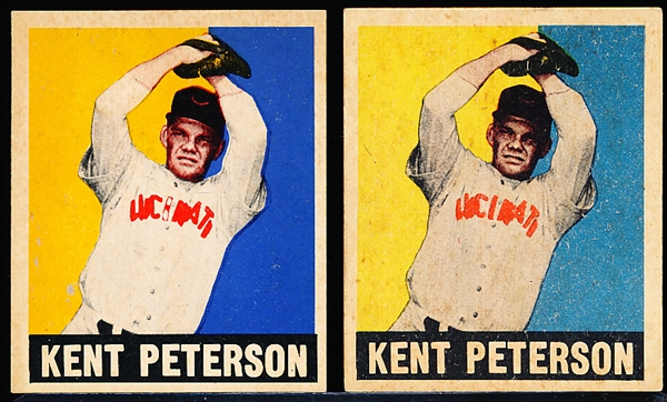 1948/49 Leaf Baseball- #42 Kent Peterson, Reds- 2 “Dark Cap” Versions