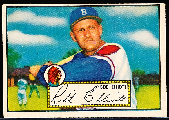 1952 Topps Baseball- #14 Elliott, Braves- Red Back