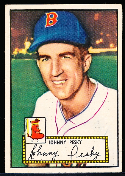 1952 Topps Baseball- #15 Johnny Pesky, Red Sox- Red Back