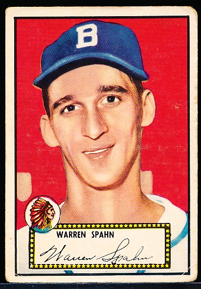 1952 Topps Baseball- #33 Warren Spahn, Braves- Red Back