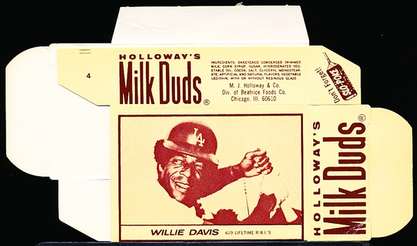 1971 Milk Duds BB- Empty Flat Box- #4 Willie Davis, Dodgers