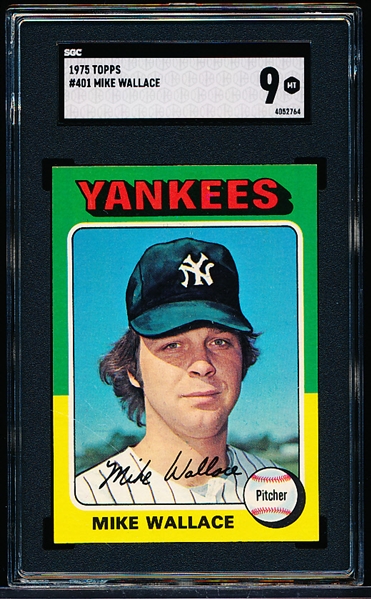 1975 Topps Bb- #401 Mike Wallace, Yankees- SGC Graded MT 9