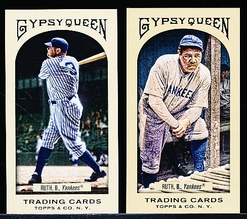 2011 Topps Gypsy Queen Bb- “Mini”- #65 Babe Ruth, Yankees- 2 Diff. (1 SP with Bat & 1 in Dugout)