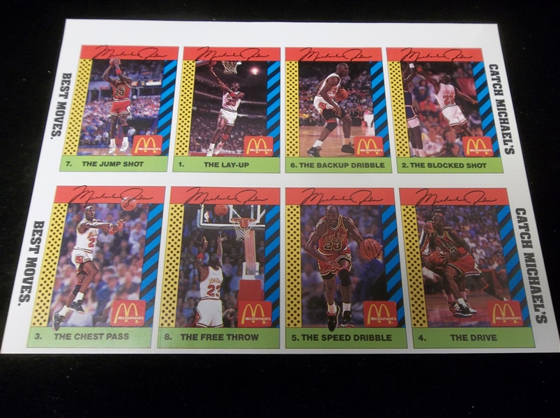 1990 McDonald’s Michael Jordan Perforated Sheet Complete Set of 8 Cards