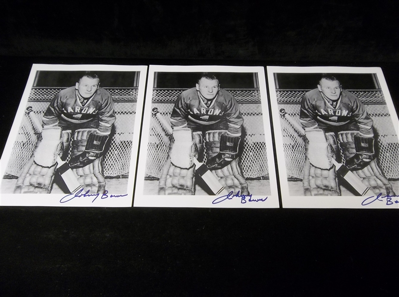 Johnny Bower Autographed Cleveland Barons B & W 8-1/2” x 11” Pictures- 3 Pictures