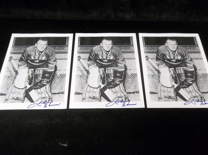Johnny Bower Autographed Cleveland Barons B & W 8-1/2” x 11” Pictures- 3 Pictures