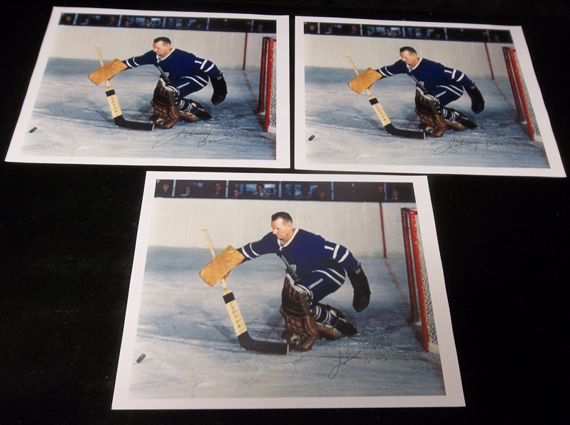 Johnny Bower Autographed 11” x 8-1/2” Maple Leafs Pictures- 3 Pictures