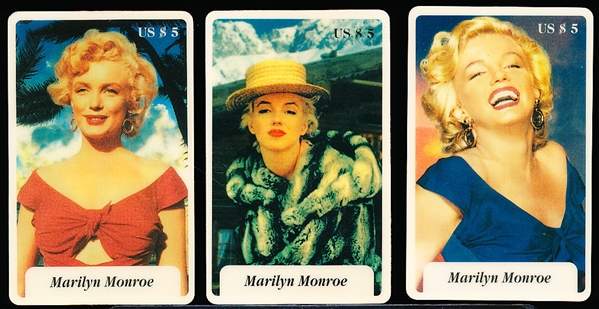 1997 B.E.L. Int’l Telecommunication Marilyn Monroe $5 Unused Phone Cards- 3 Diff.