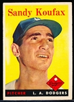 1958 Topps Baseball- #187 Sandy Koufax, Dodgers